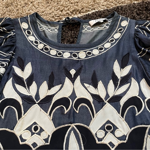 Parker Wyatt Eyelet Embroidered Denim Blue/Black S/SWomen’s Top/XS-Preowned Fast - Picture 4 of 16